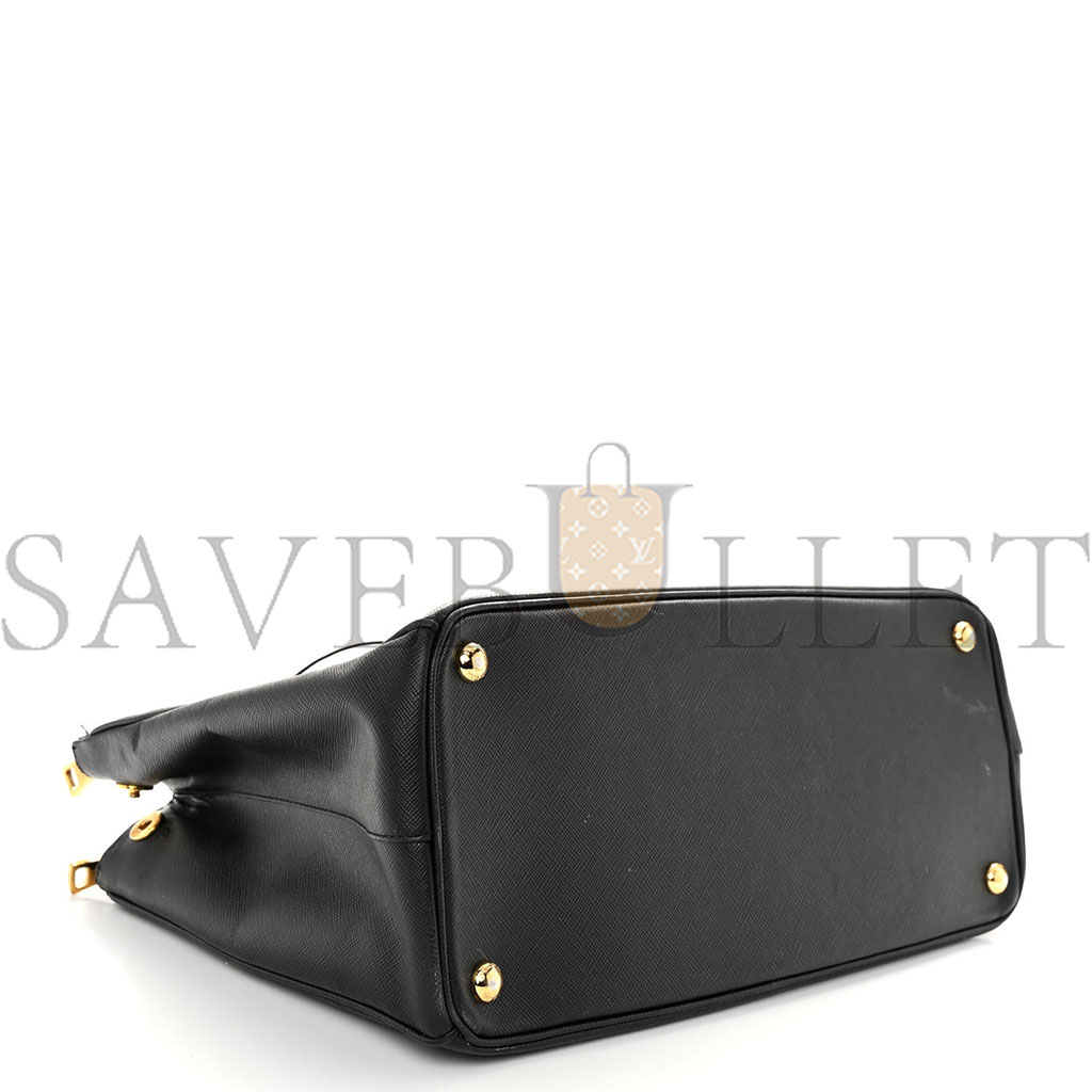 PRADA SAFFIANO MEDIUM GALLERIA DOUBLE ZIP TOTE BLACK (30*23*15cm)