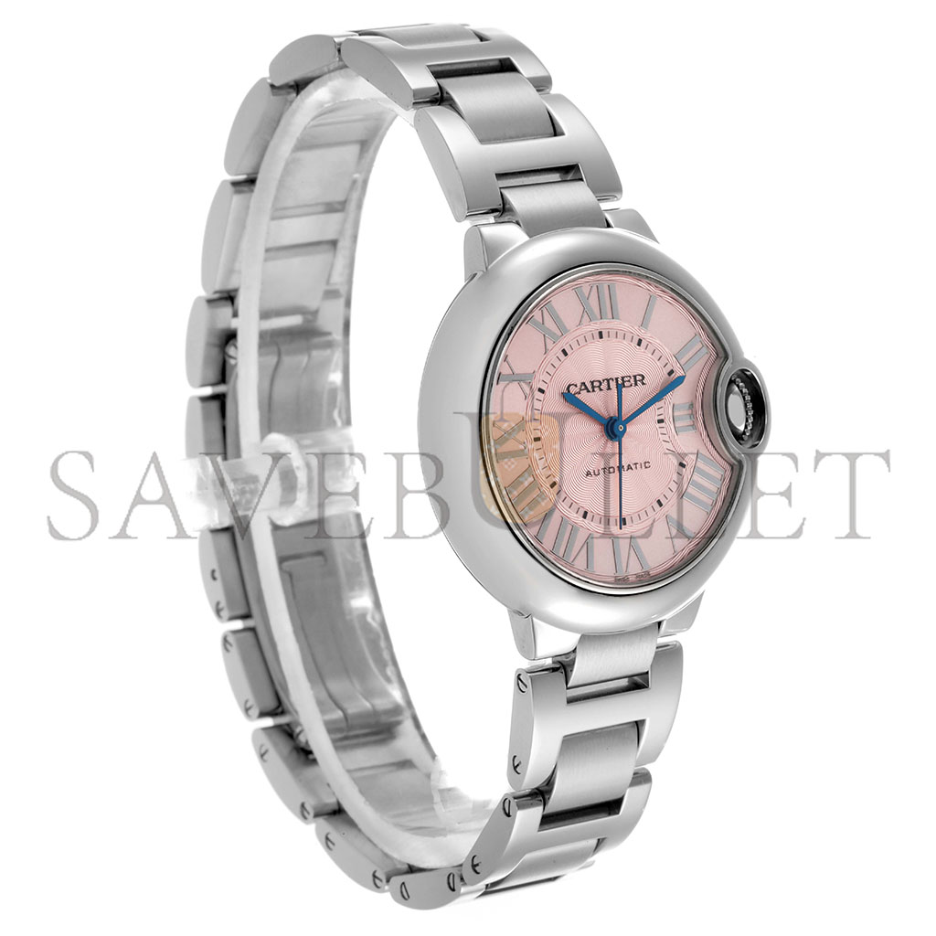 CARTIER BALLON BLEU MIDSIZE STEEL PINK DIAL LADIES WATCH W6920041