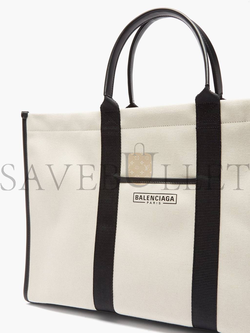 BALENCIAGA NEUTRAL NEO L LEATHER-TRIM CANVAS TOTE BAG MATCHESFASHION US (48.2*32*16cm)