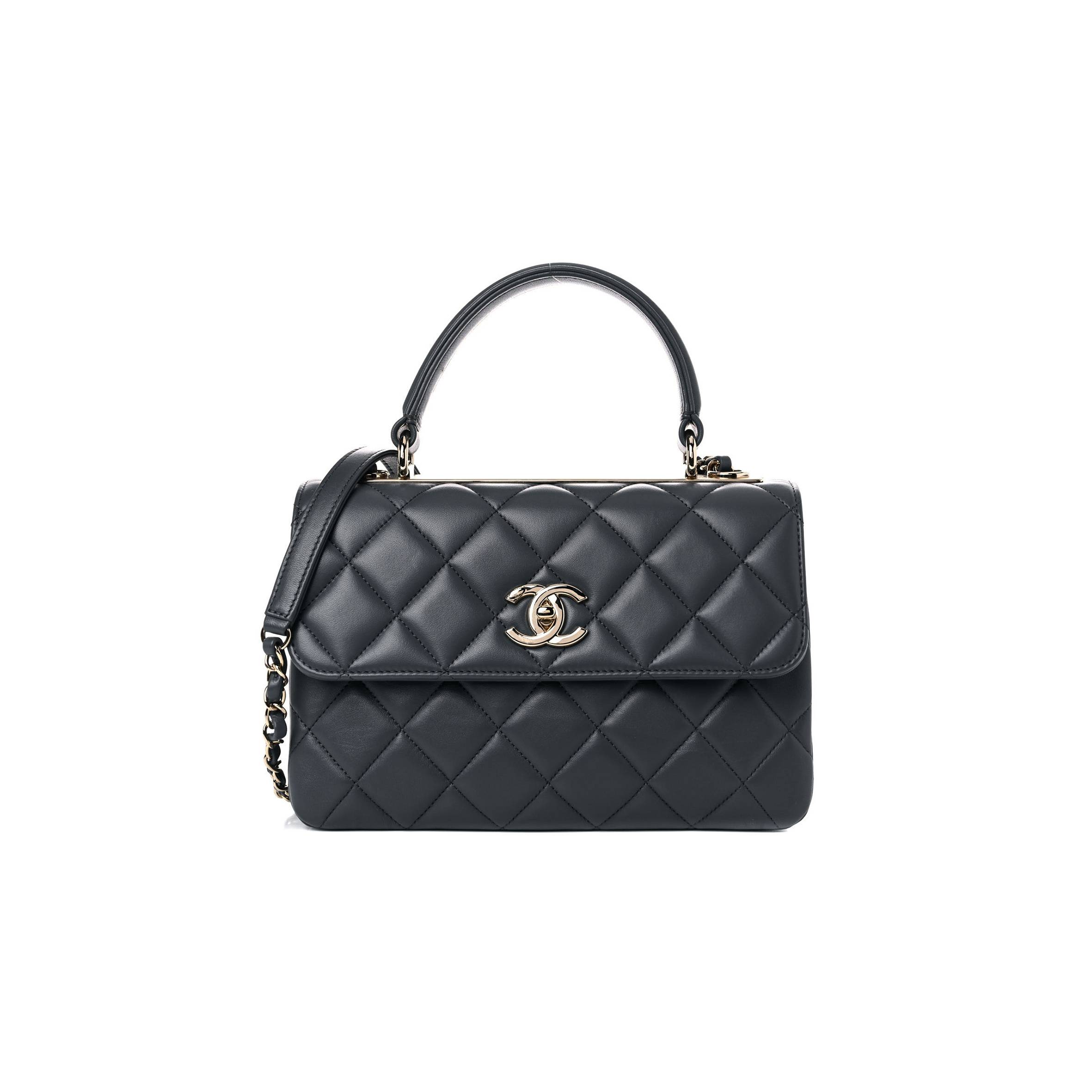 CHANEL LAMBSKIN QUILTED SMALL TRENDY CC DUAL HANDLE FLAP BAG DARK GREY ROSE GOLD HARDWARE (25*17*9cm)