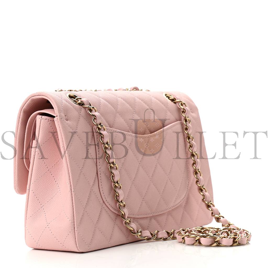 CHANEL CAVIAR QUILTED MEDIUM DOUBLE FLAP LIGHT PINK ROSE GOLD HARDWARE (25*15*6cm)