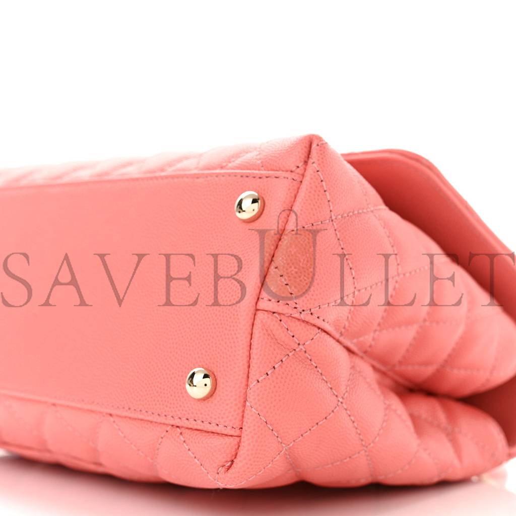 CHANEL CAVIAR QUILTED SMALL COCO HANDLE FLAP PINK ROSE GOLD HARDWARE (29*19*9cm)