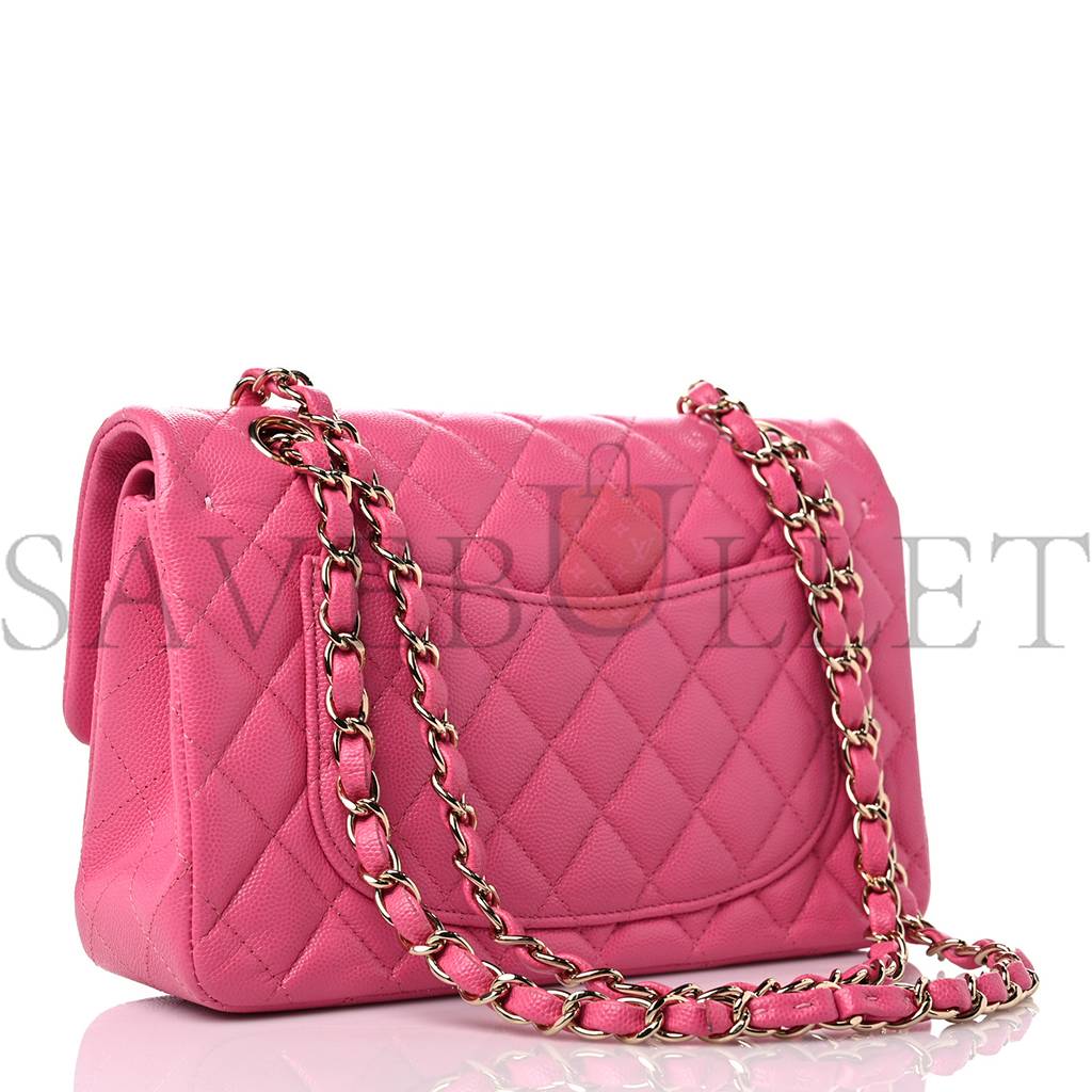 CHANEL CAVIAR QUILTED SMALL DOUBLE FLAP PINK GOLD HARDWARE (22*15*6cm)