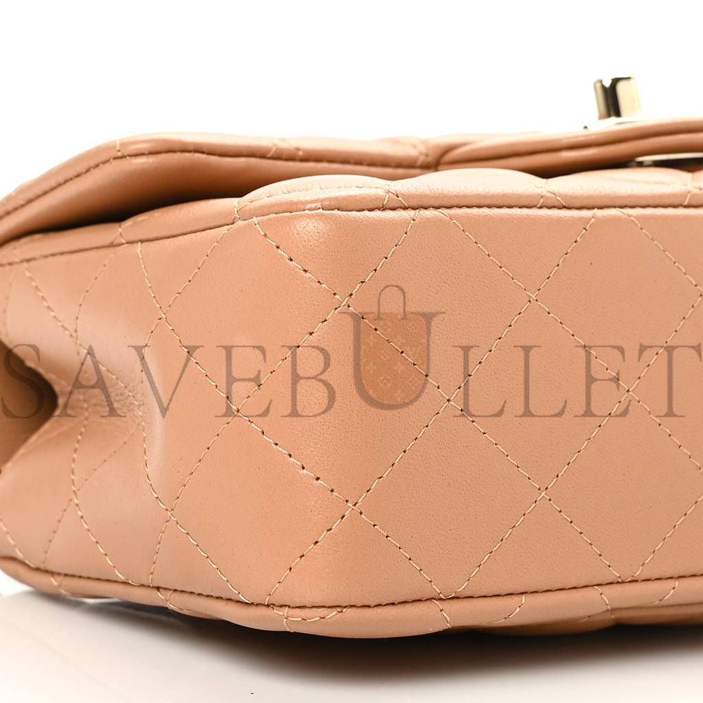 CHANEL LAMBSKIN QUILTED MINI TOP HANDLE RECTANGULAR FLAP BEIGE ROSE GOLD HARDWARE (19*13*6cm)