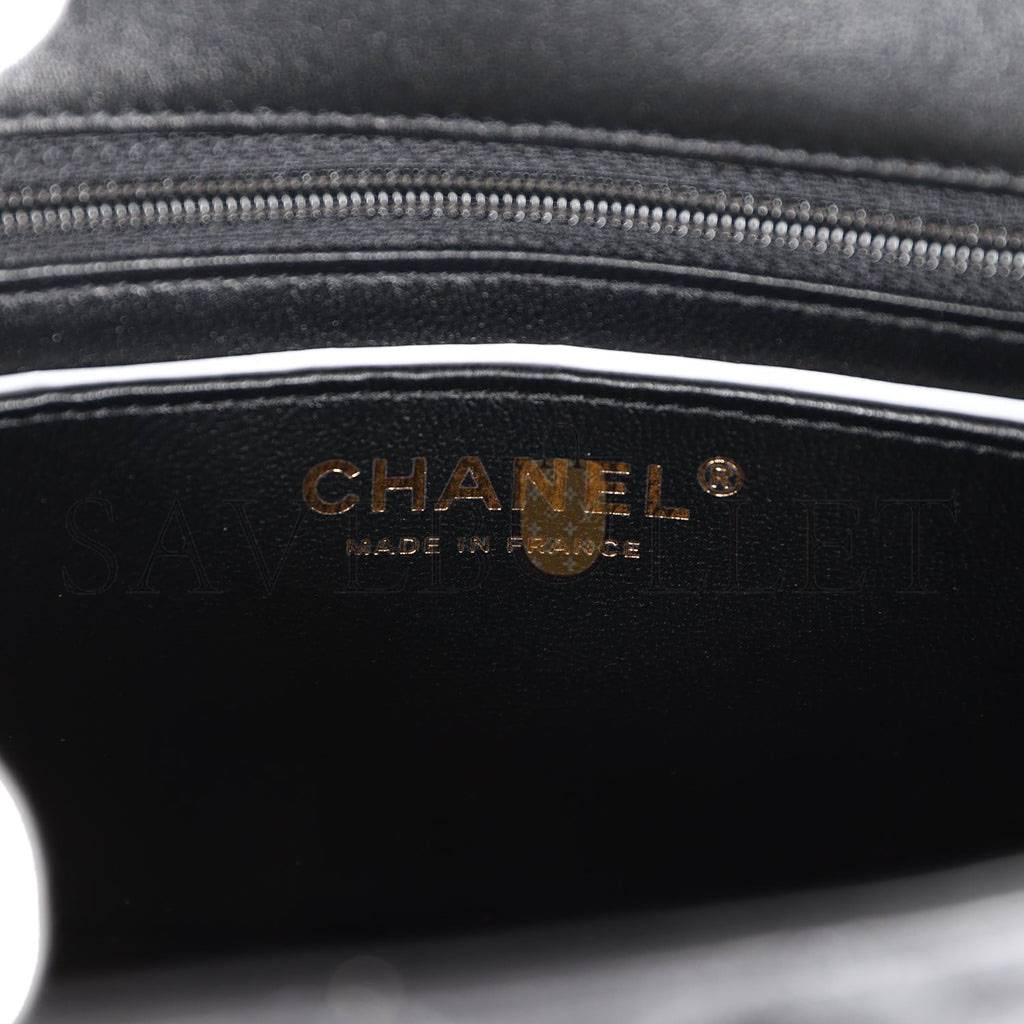 CHANEL MINI RECTANGULAR FLAP BAG BLACK LAMBSKIN LIGHT GOLD HARDWARE (20*13*6cm)