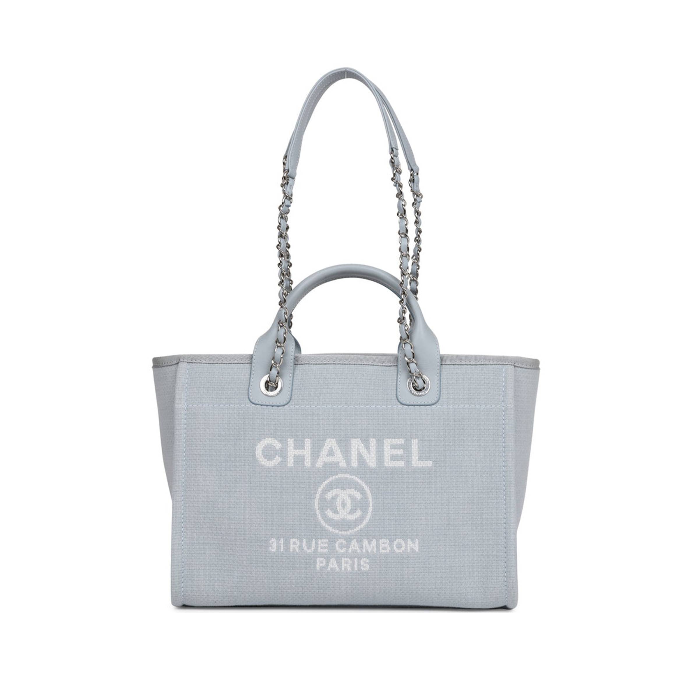 CHANEL SMALL DEAUVILLE SHOPPING BAG BLUE BOUCLE SILVER HARDWARE (34*27*15cm)