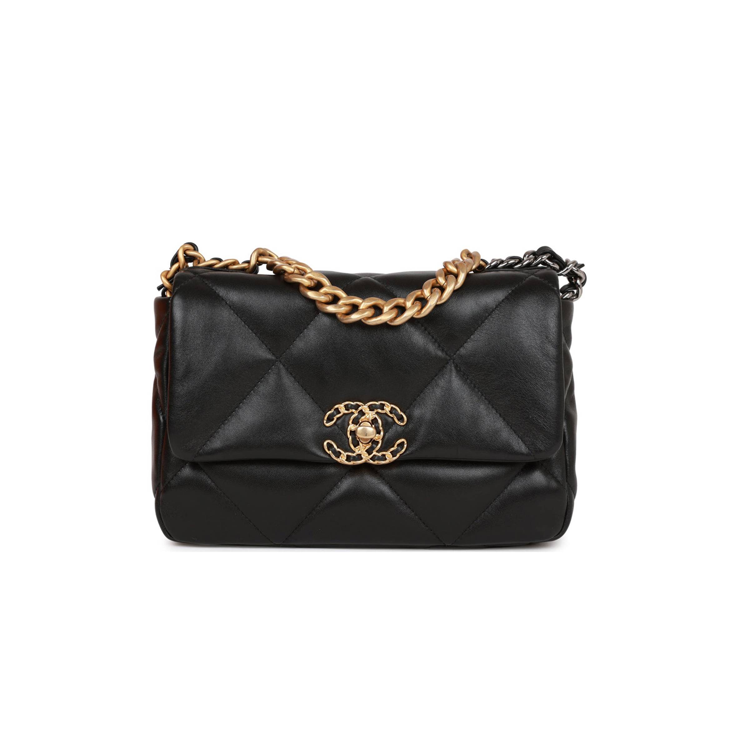 CHANEL MEDIUM 19 FLAP BAG BLACK LAMBSKIN MIXED HARDWARE (25*16*9cm)