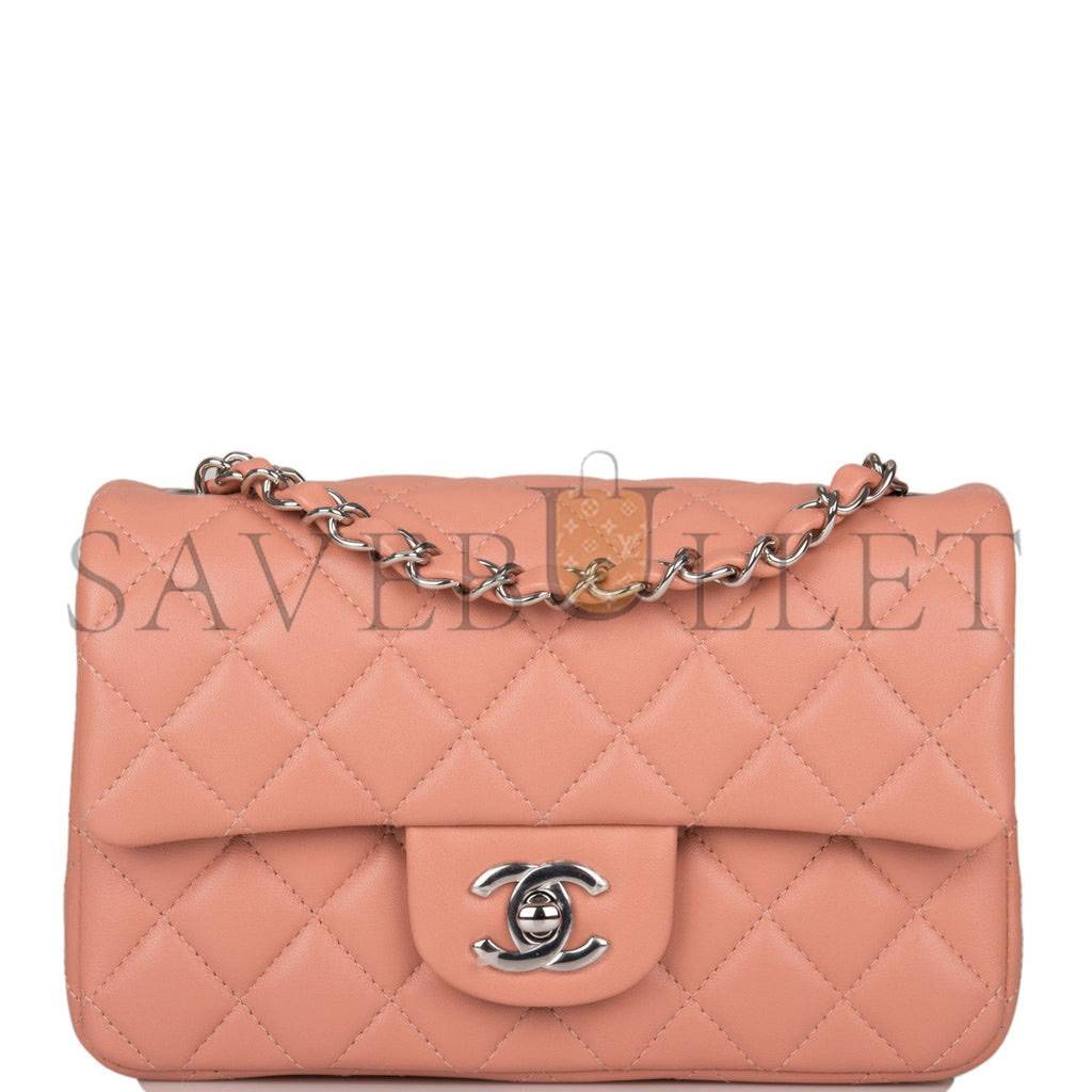 CHANEL MINI RECTANGULAR FLAP BAG ROSE LAMBSKIN SILVER HARDWARE (20*13*6cm)