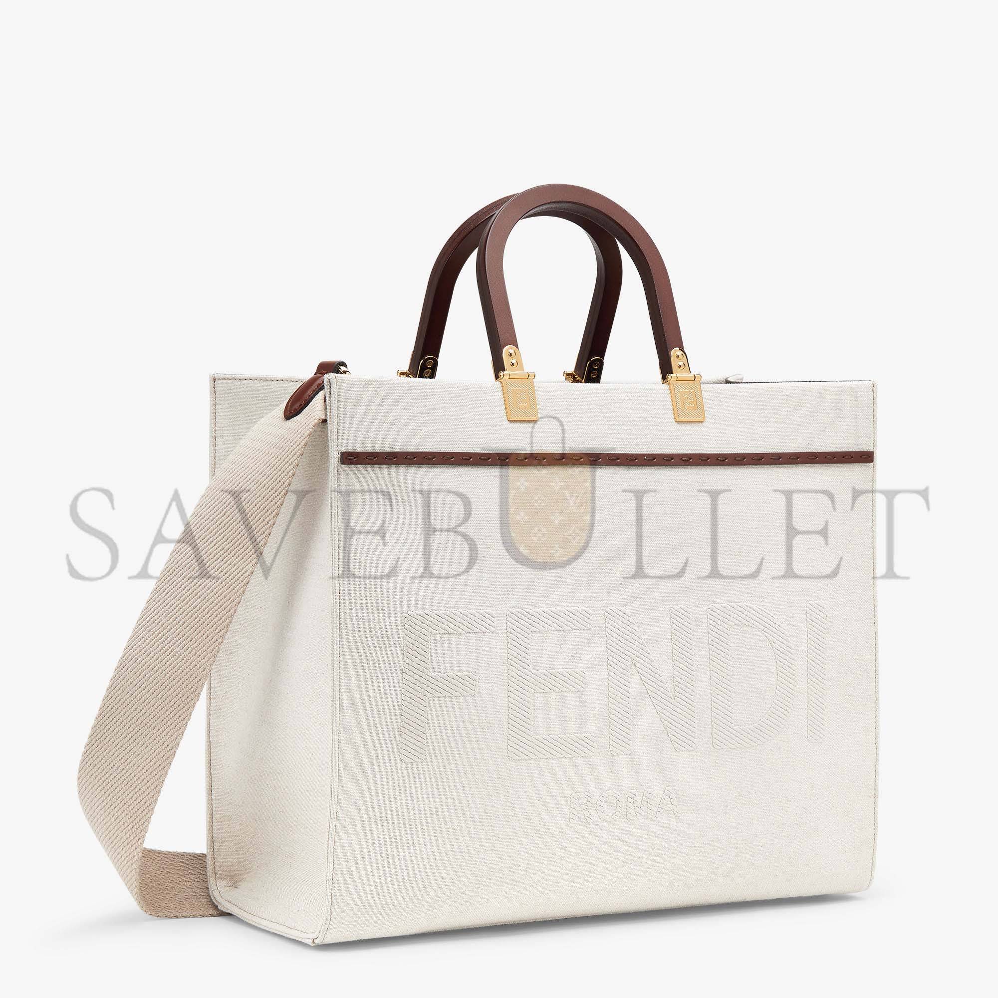 FENDI SUNSHINE MEDIUM - WHITE CANVAS SHOPPER 8BH386AKBSF1HOC (35*31*17cm)