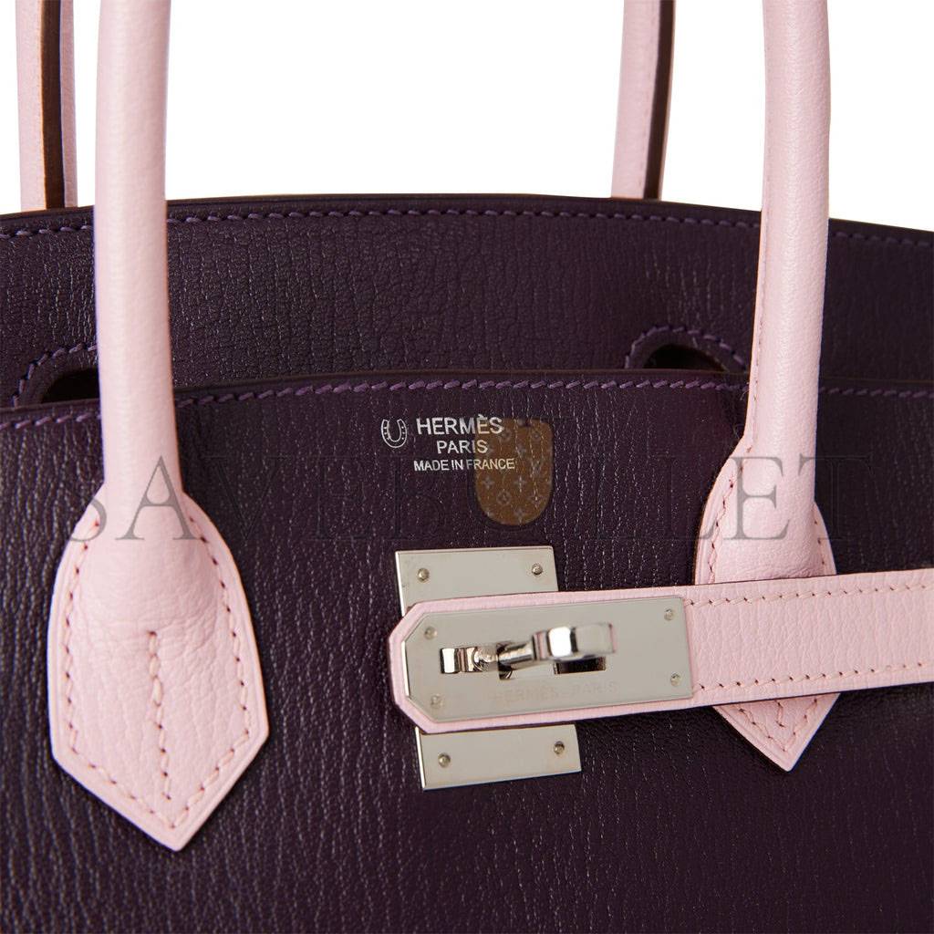 HERMES SPECIAL ORDER (HSS) BIRKIN 30 RAISIN AND ROSE SAKURA CHEVRE PALLADIUM HARDWARE ( 30cm*22*16cm)