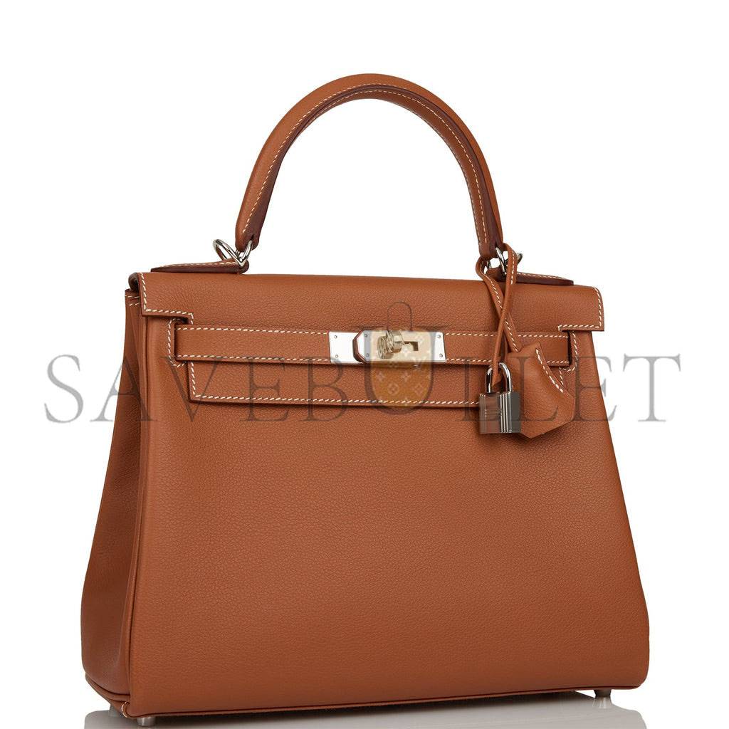 HERMES KELLY RETOURNE 28 GOLD EVERCOLOR PALLADIUM HARDWARE  (28*22*10cm)