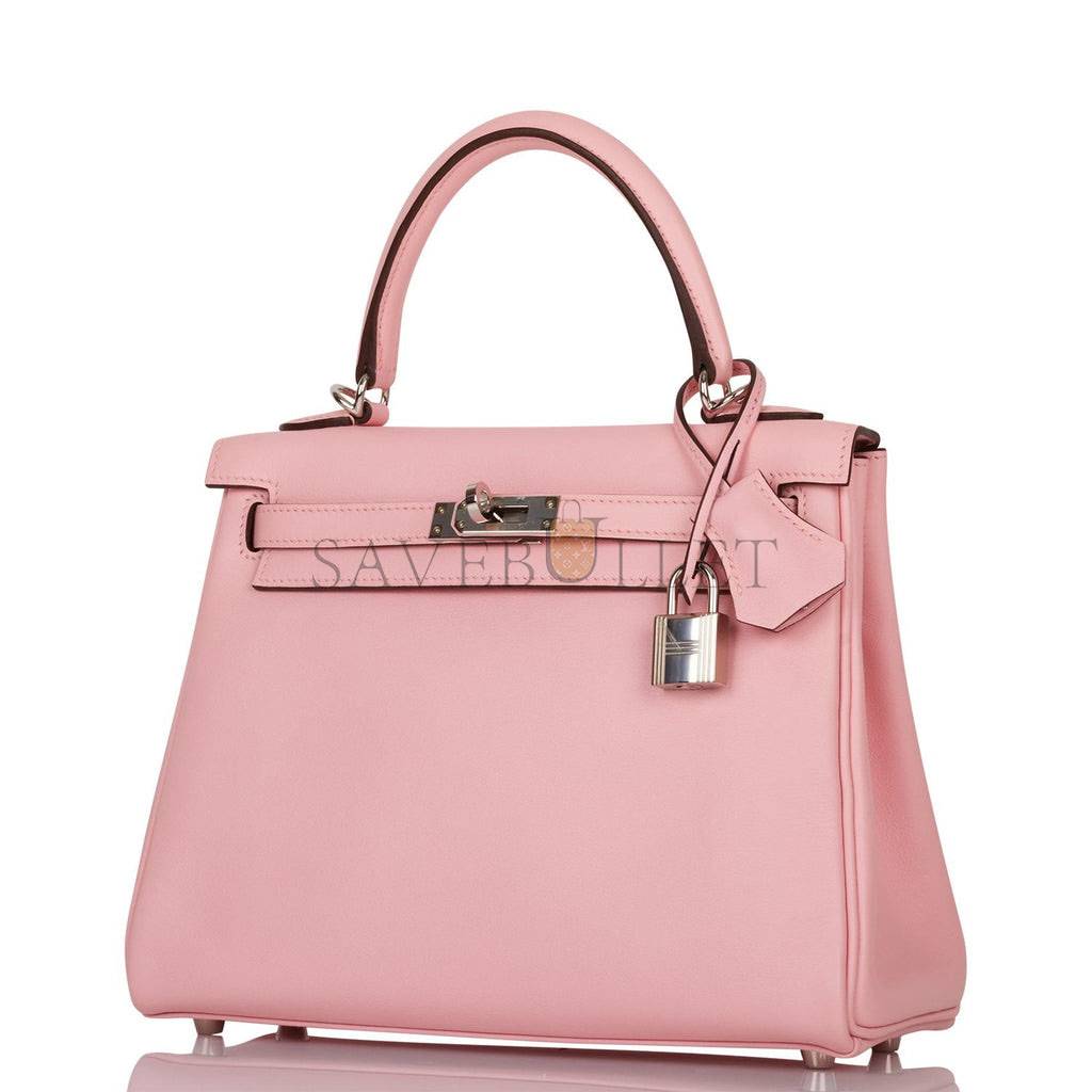 HERMES KELLY RETOURNE 25 ROSE SAKURA SWIFT PALLADIUM HARDWARE HANDMADE (25*17*7cm)