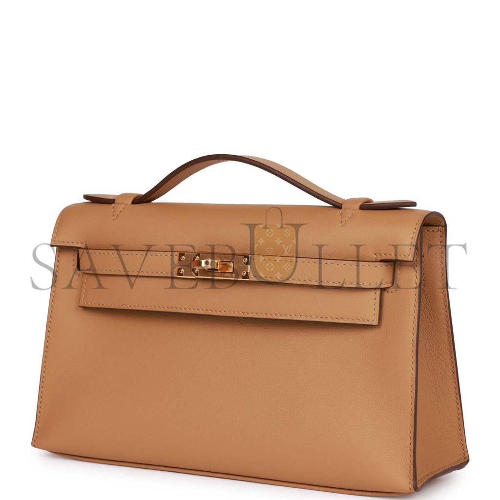 HERMES KELLY POCHETTE BISCUIT SWIFT GOLD HARDWARE  (22*12*13cm)