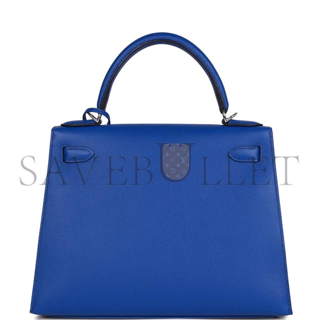 HERMES BLEU ROYAL EPSOM SELLIER KELLY 28CM PALLADIUM HARDWARE (28cm)