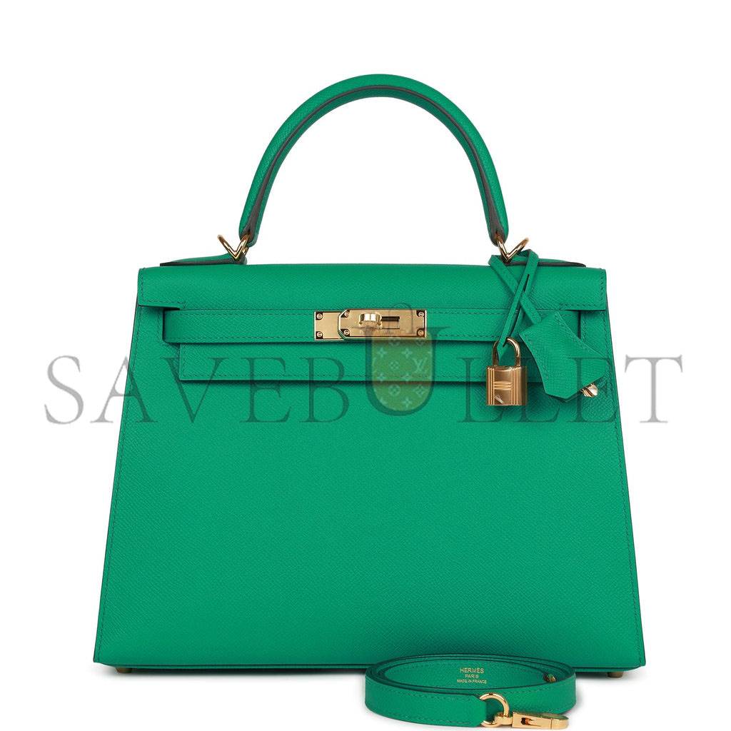 HERMES KELLY SELLIER 28 VERT JADE EPSOM GOLD HARDWARE (28*22*10cm)