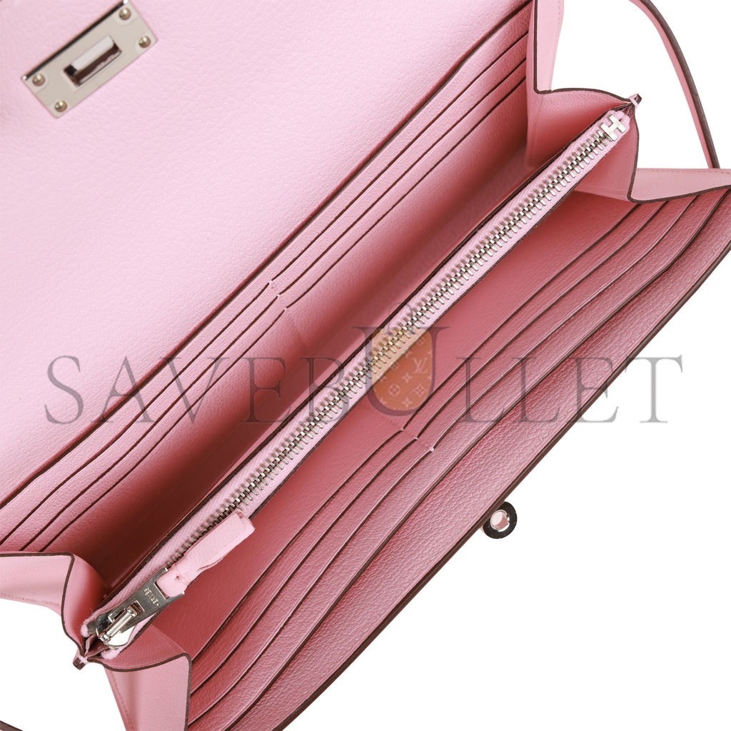 HERMES GHILLIES KELLY WALLET ROSE SAKURA SWIFT PALLADIUM HARDWARE (20cm)