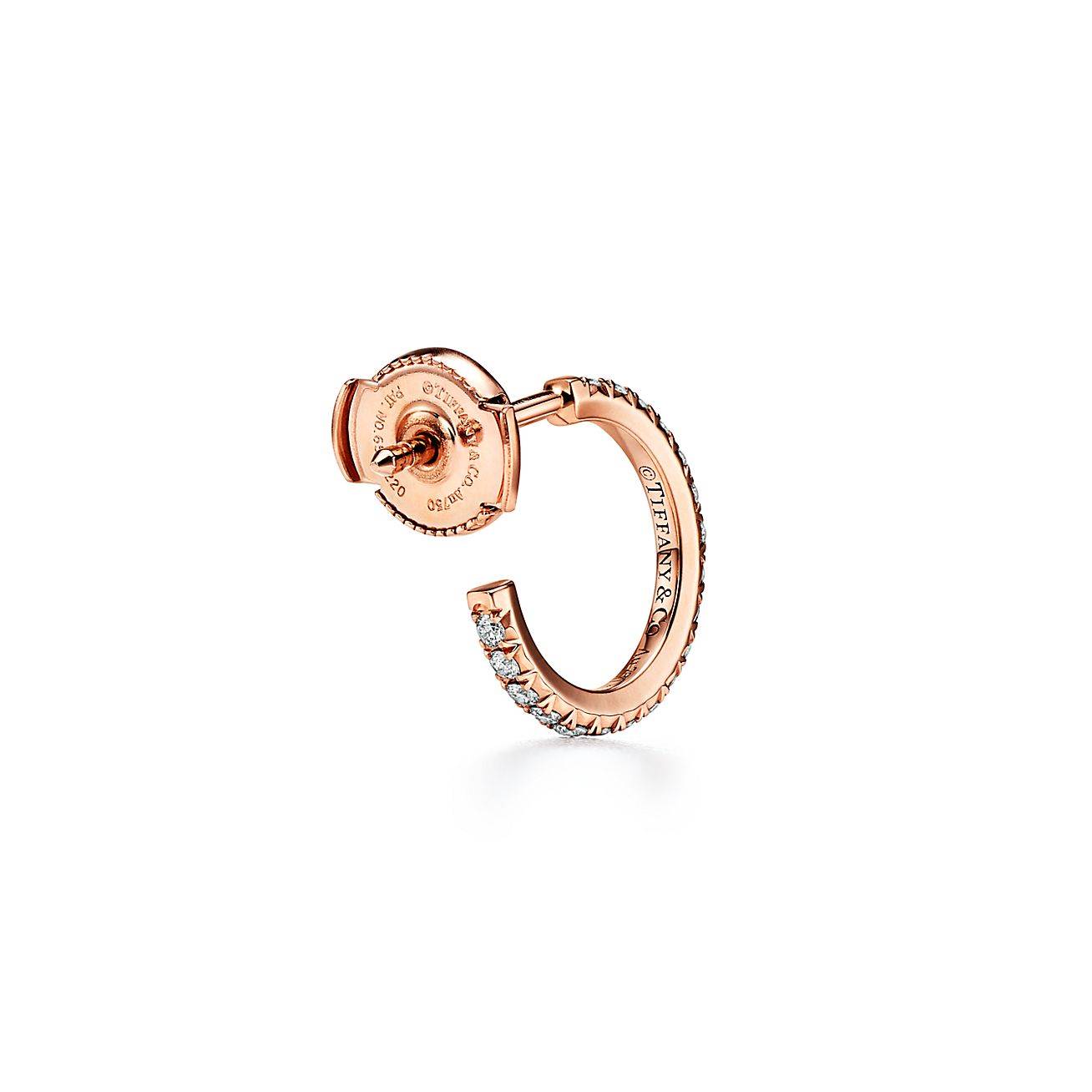 TIFFANY METRO HOOP EARRINGS IN ROSE GOLD WITH DIAMONDS, SMALL