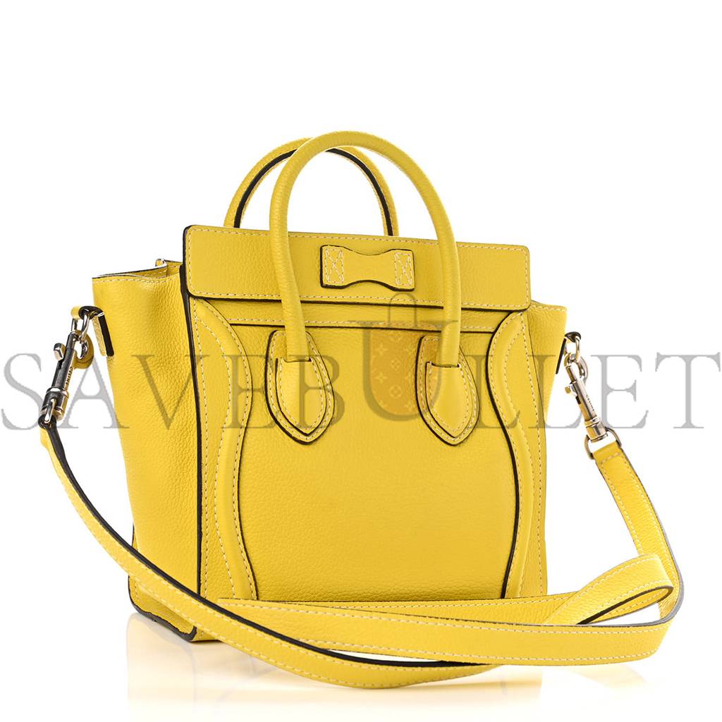 CELINE DRUMMED CALFSKIN NANO LUGGAGE CITRON (20*20*10cm)