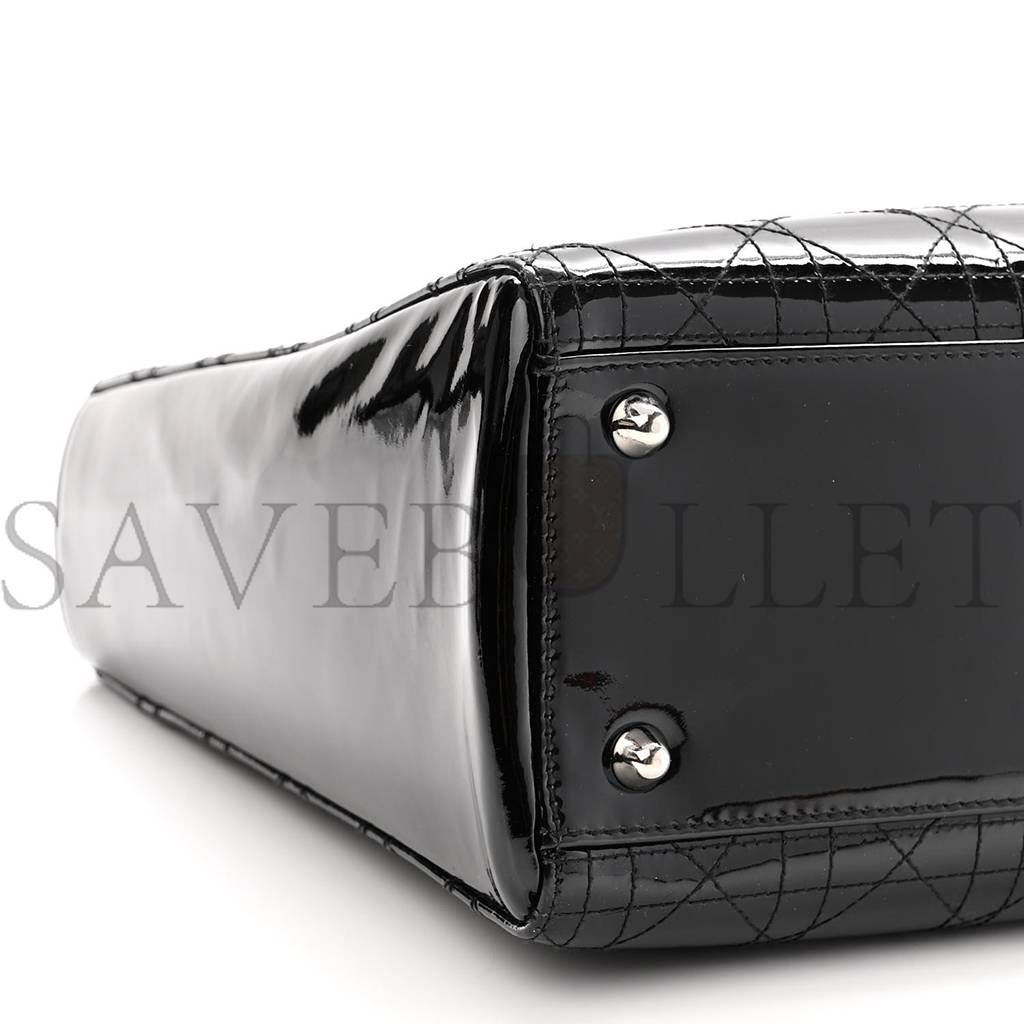 DIOR PATENT CANNAGE STITCHED LARGE LADY DIOR BLACK (32*25*11.4cm)