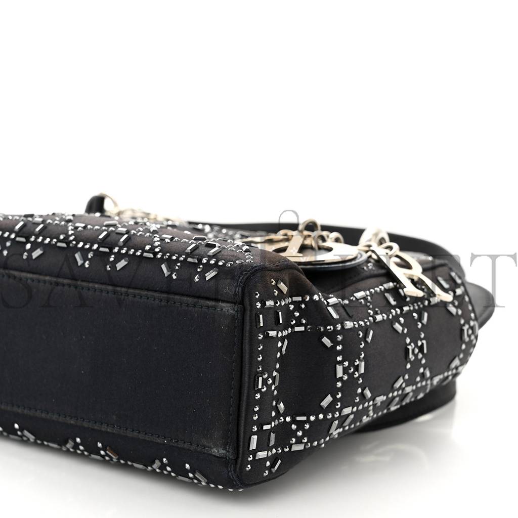 DIOR SATIN CRYSTAL CANNAGE MINI LADY DIOR NAVY (17*14*7.6cm)