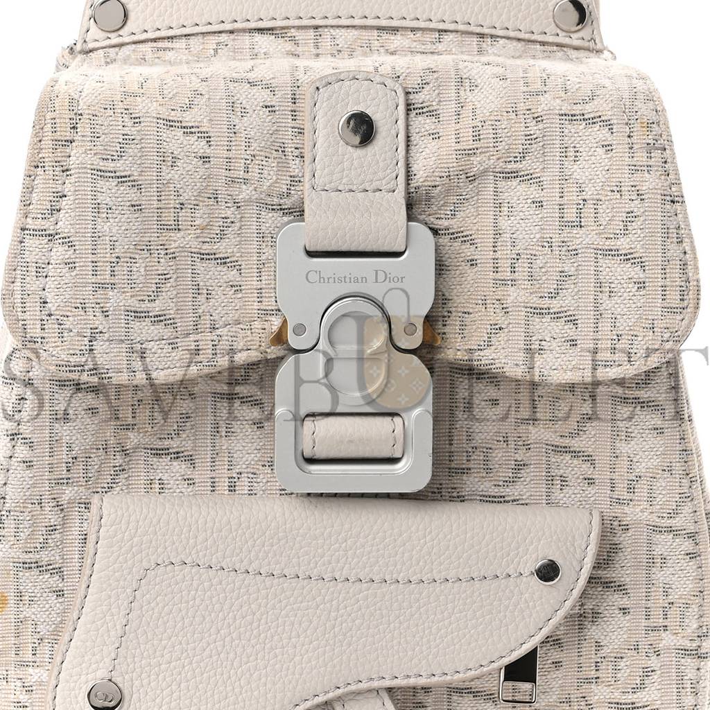 DIOR HOMME OBLIQUE JACQUARD CALFSKIN MINI SADDLE BACKPACK BEIGE (23*18*8.9cm)