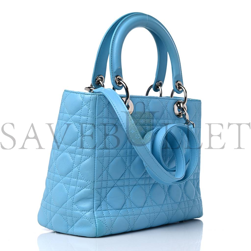 DIOR LAMBSKIN CANNAGE MEDIUM LADY DIOR LIGHT BLUE (25*20*12.1cm)