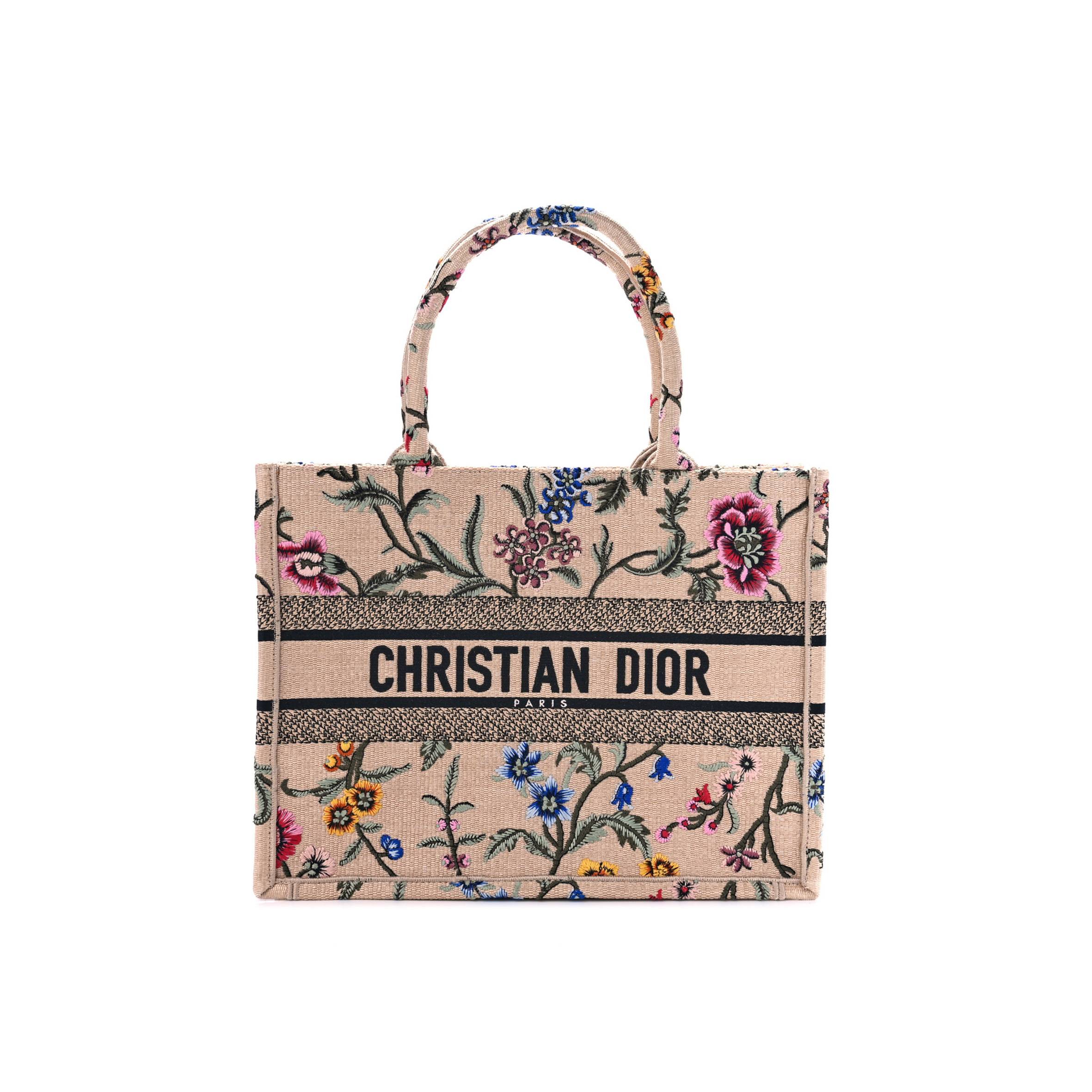 DIOR RAFFIA EMBROIDERED PETITES FLEURS MEDIUM BOOK TOTE NATURAL (32*25.1*12.1cm)