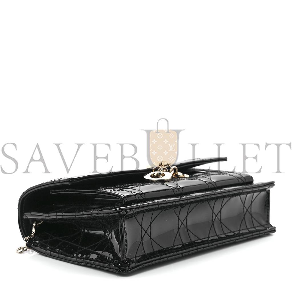 DIOR PATENT CANNAGE LADY DIOR CHAIN POUCH BLACK (19*13*4.4cm)