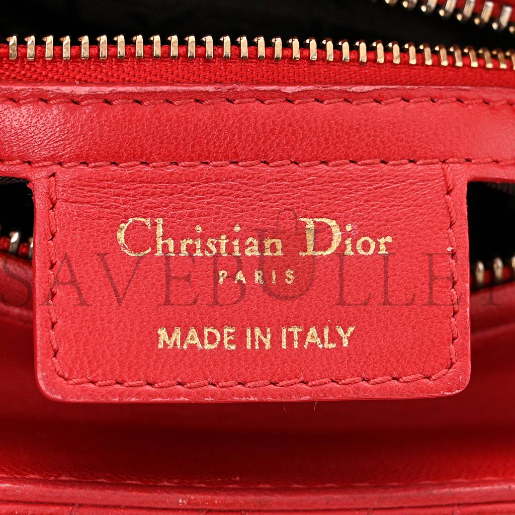 DIOR LAMBSKIN CANNAGE MEDIUM LADY DIOR RED (23*20*12.1cm)