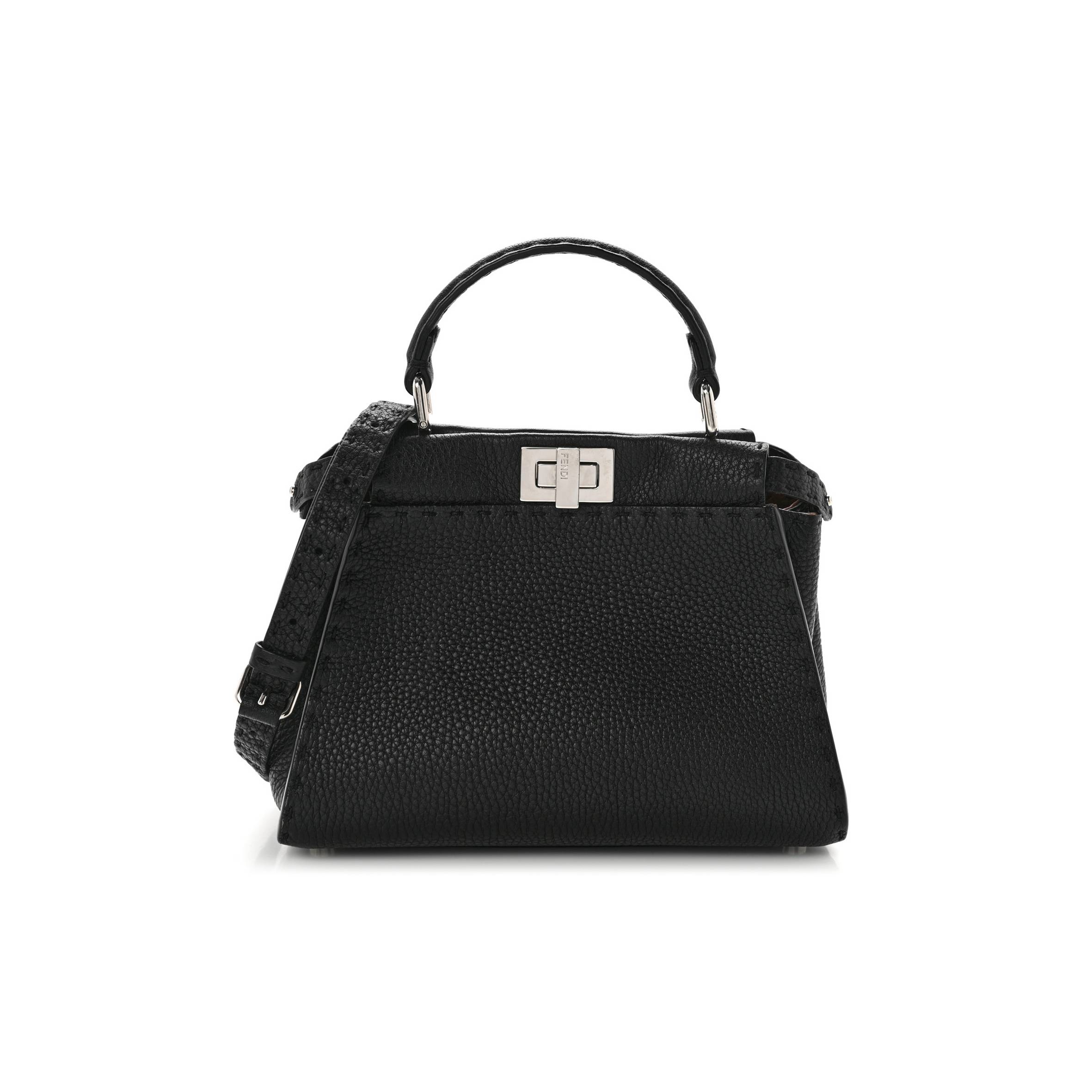 FENDI CUOIO ROMANO SELLERIA BI-COLOR MINI PEEKABOO ICONIC SATCHEL BLACK MOU (23*18*11cm)