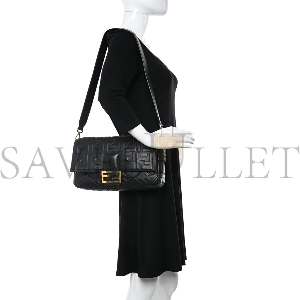 FENDI NAPPA FF 1974 EMBOSSED LARGE BAGUETTE BLACK (32*20*6cm)