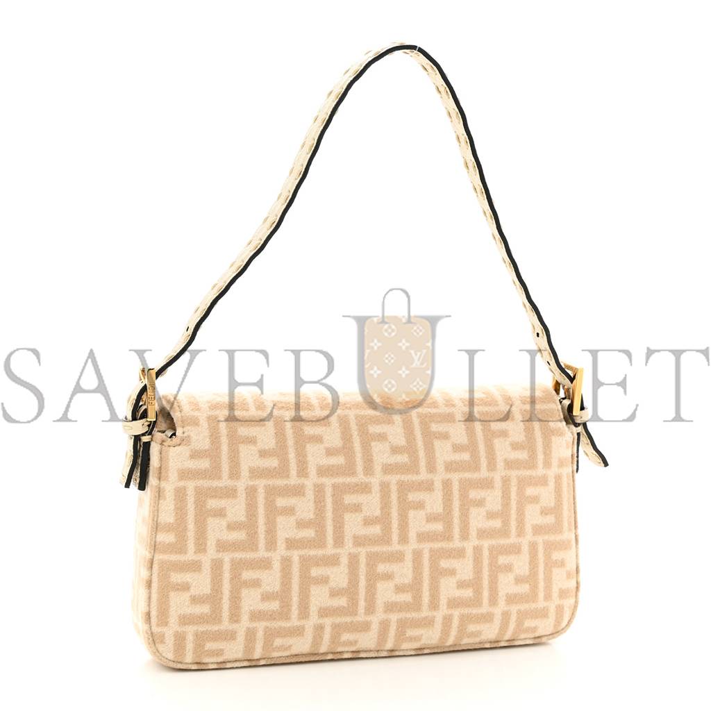 FENDI WOOL CUOIO ROMANO SELLERIA FF 1974 BAGUETTE 1997 BEIGE CAMMELLO CAMELIA (27*14*4cm)